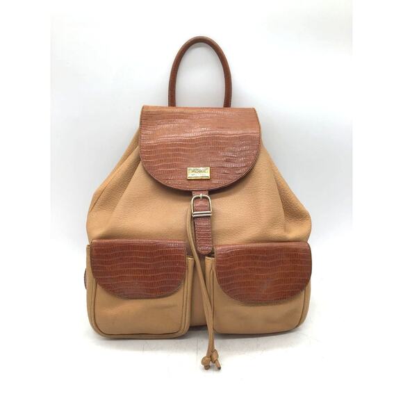 Gianfranco Ferre Distressed Leather Reptile Accent Drawstring Backpack - Picture 3 of 10